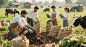 Farmers delivering bagged biomass
